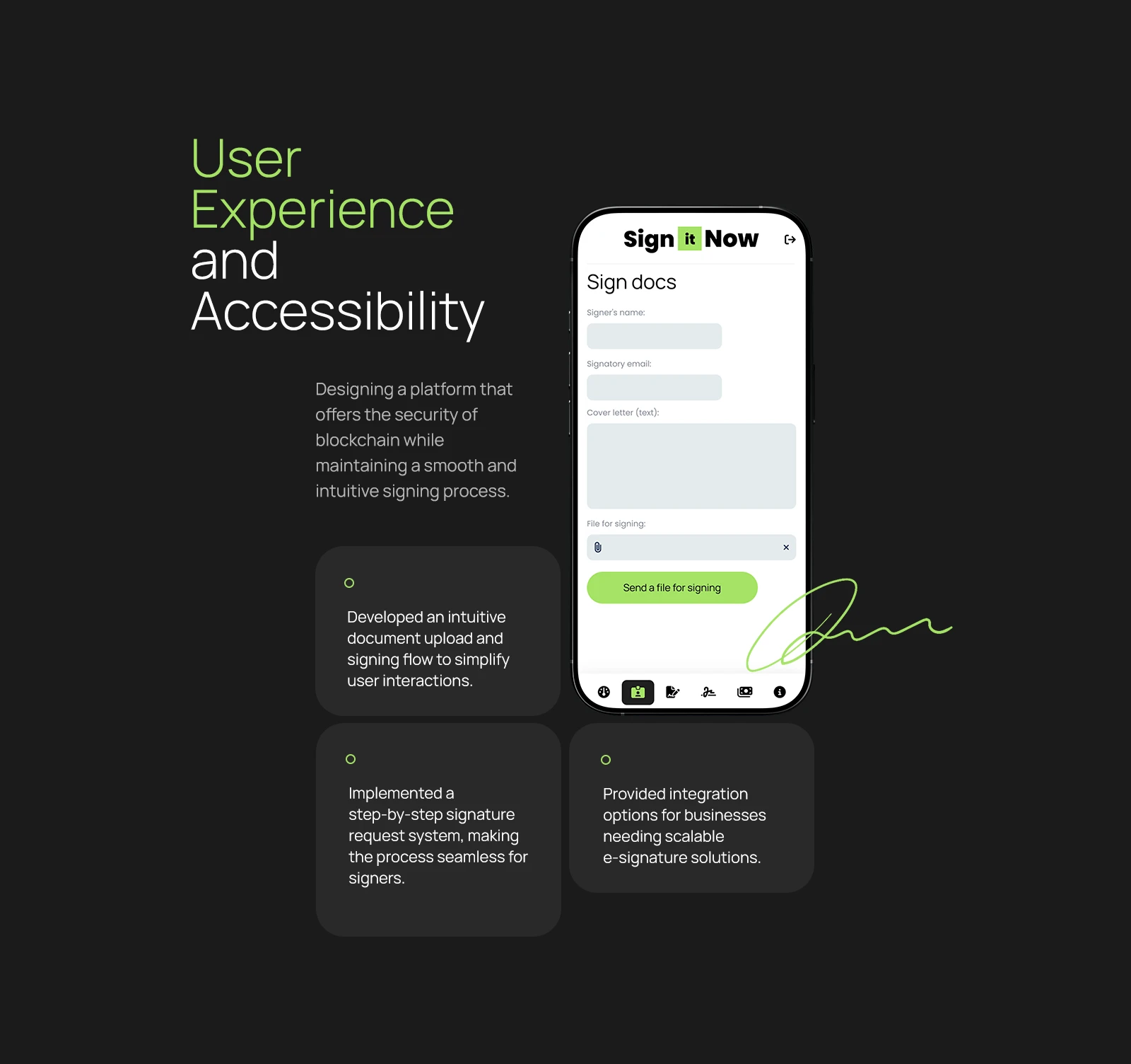 User experience and accessibility: signing documents from a phone