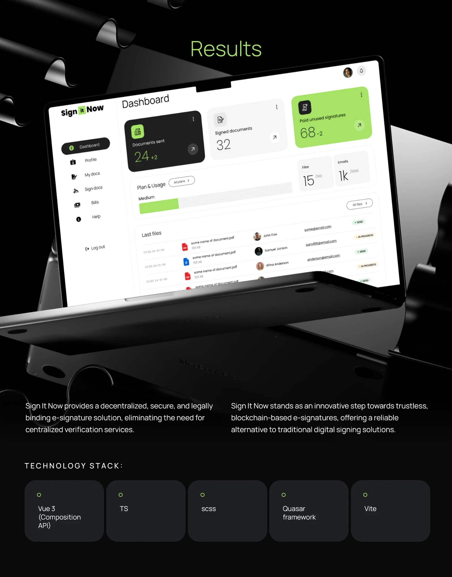 The result: a decentralised and legally binding solution for electronic signatures