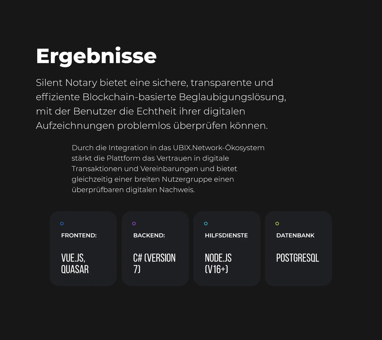 Projektergebnisse und der Technologie-Stack von Silent Notary