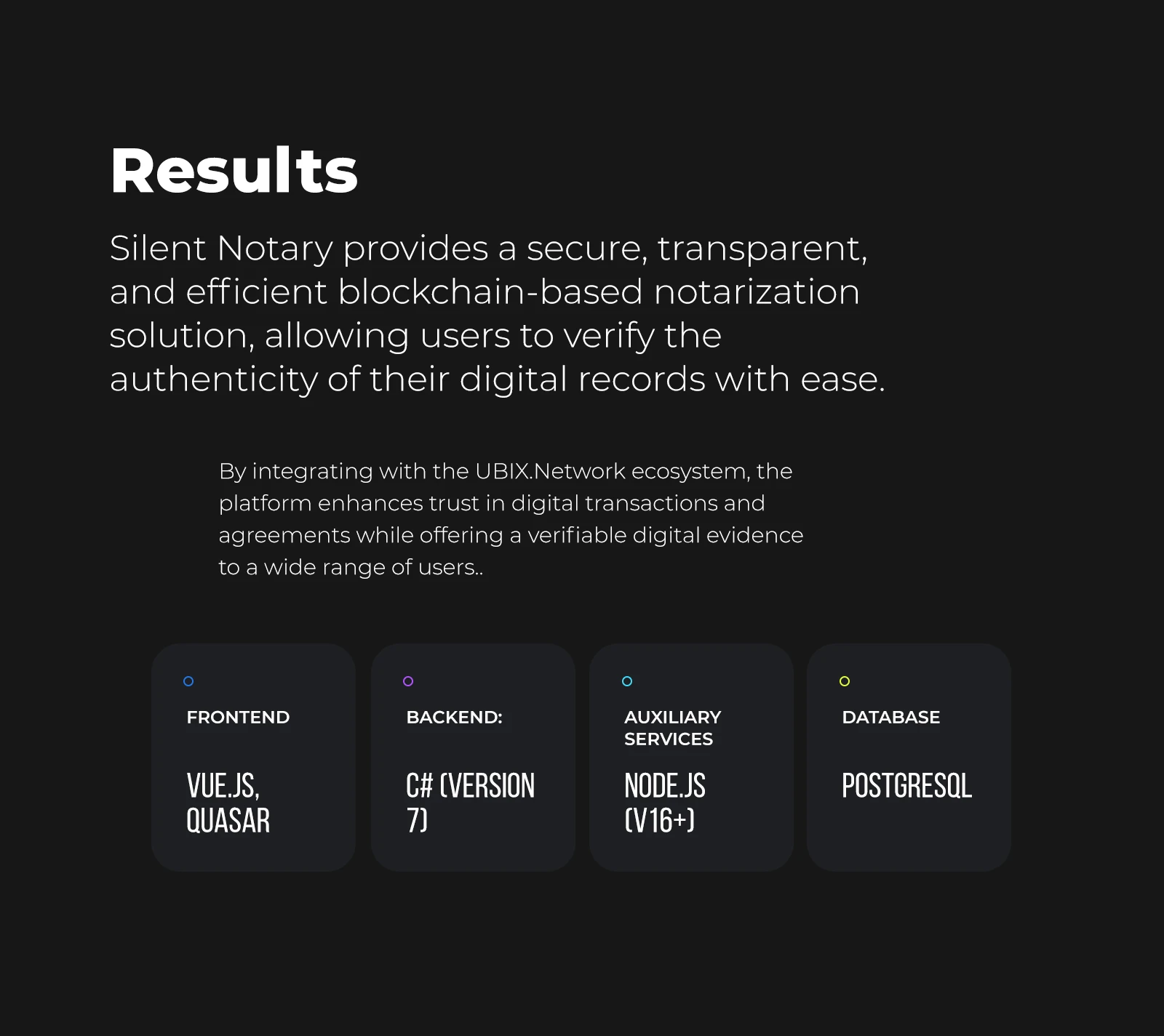 Project results and the Silent Notary technology stack