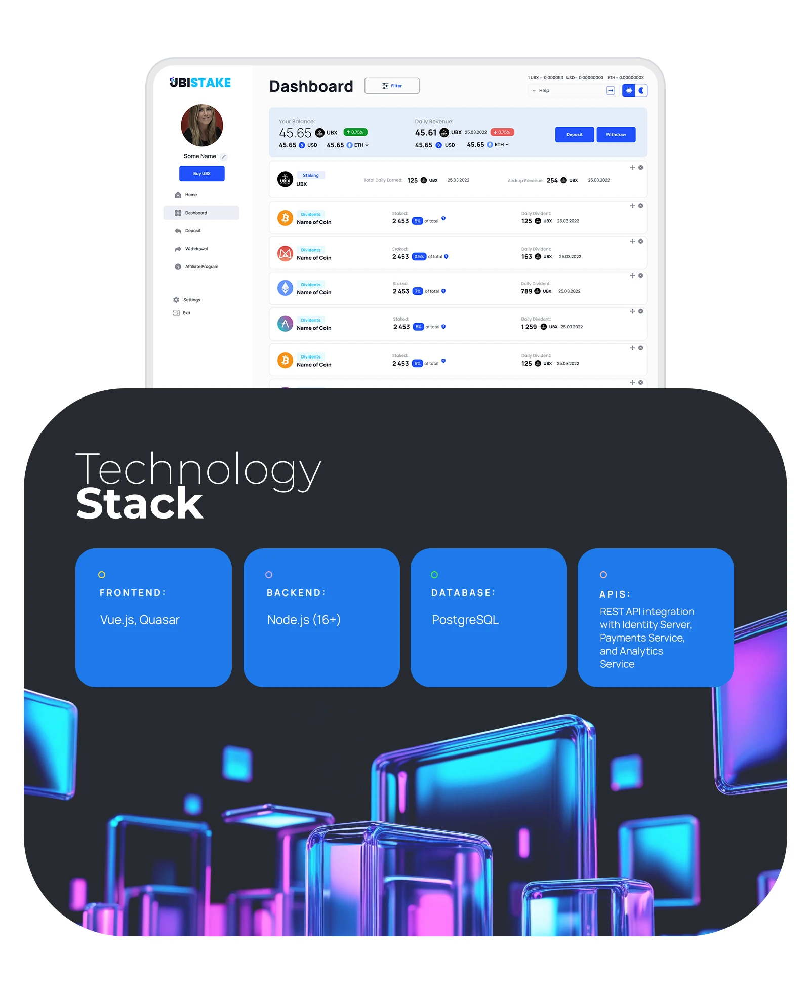 UbiStake staking platform technology stack