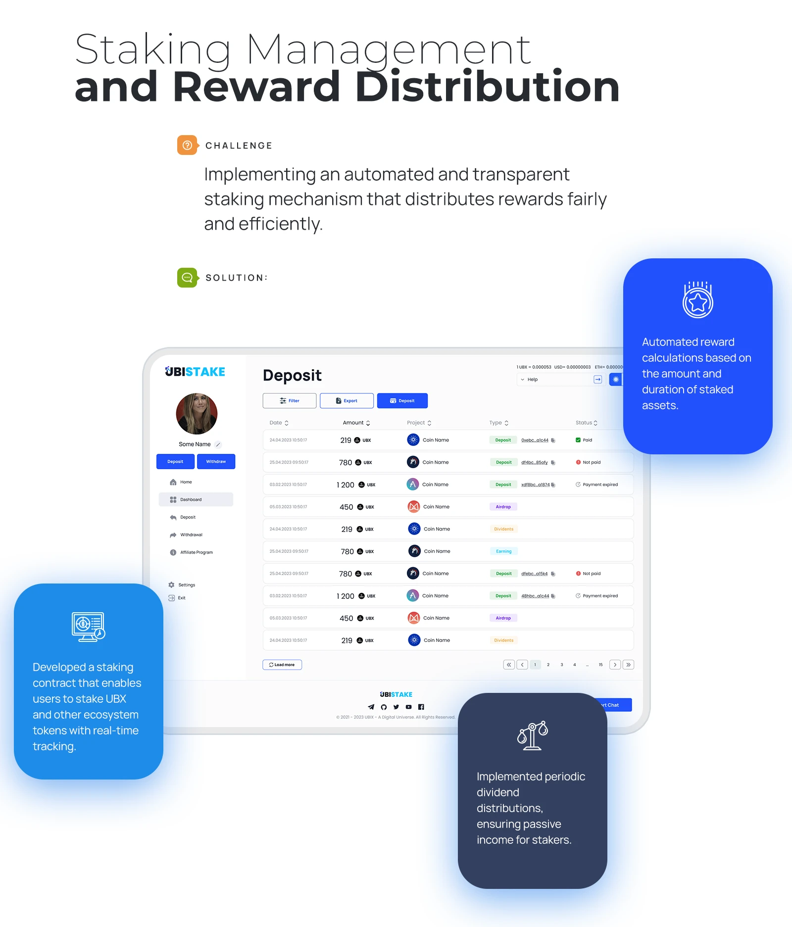 Managing staking and distributing rewards inside the service