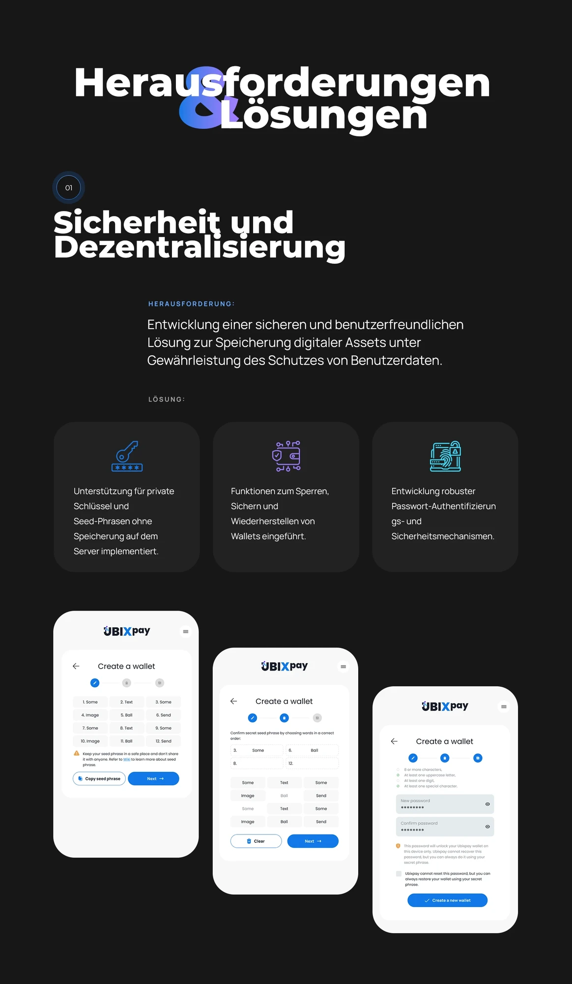 Sicherheit: Seed-Phrase und Passwort, ohne Schlüsselspeicherung auf dem Server