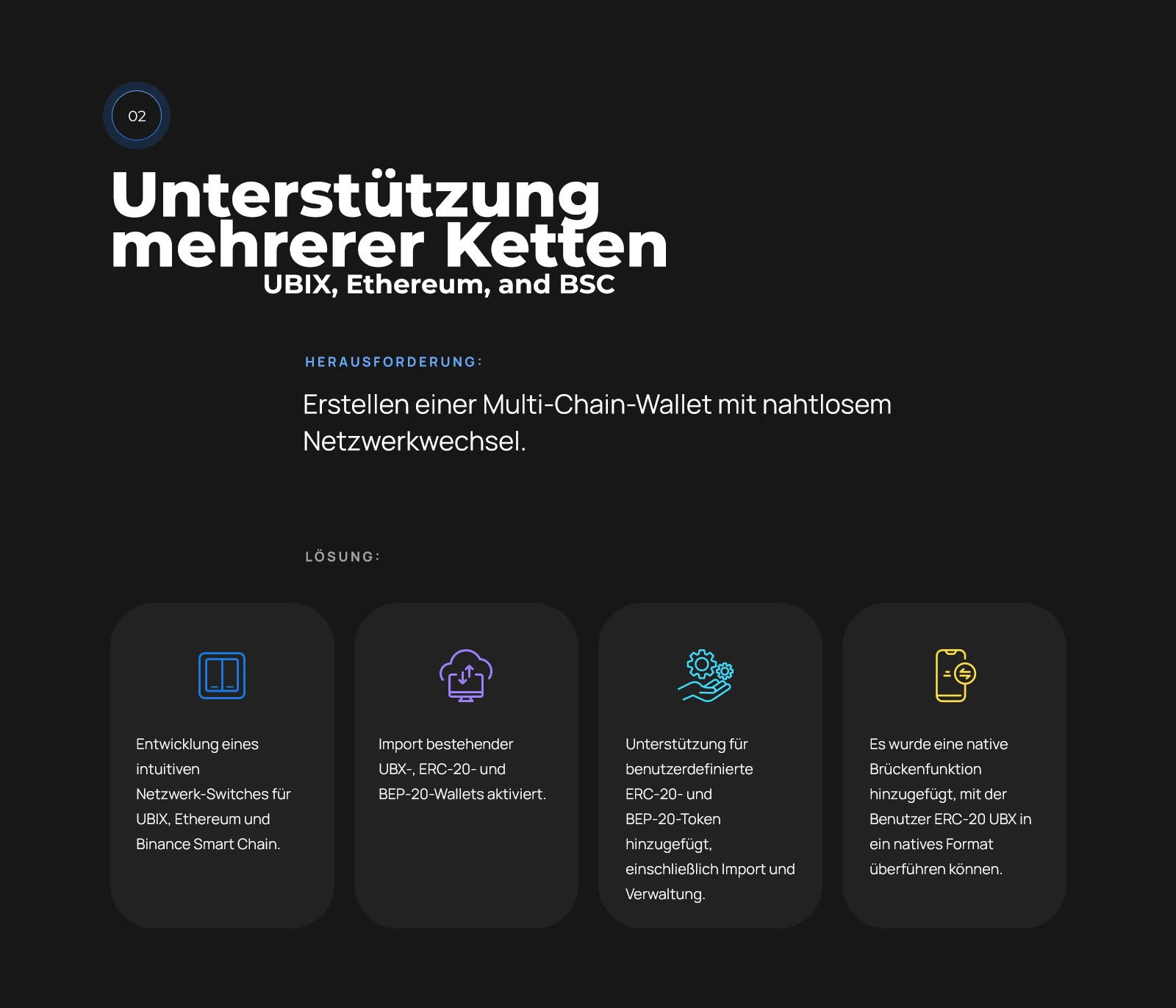 Unterstützung mehrerer Netzwerke: Ubix.Network, Ethereum und BSC, Import von ERC-20 und BEP-20
