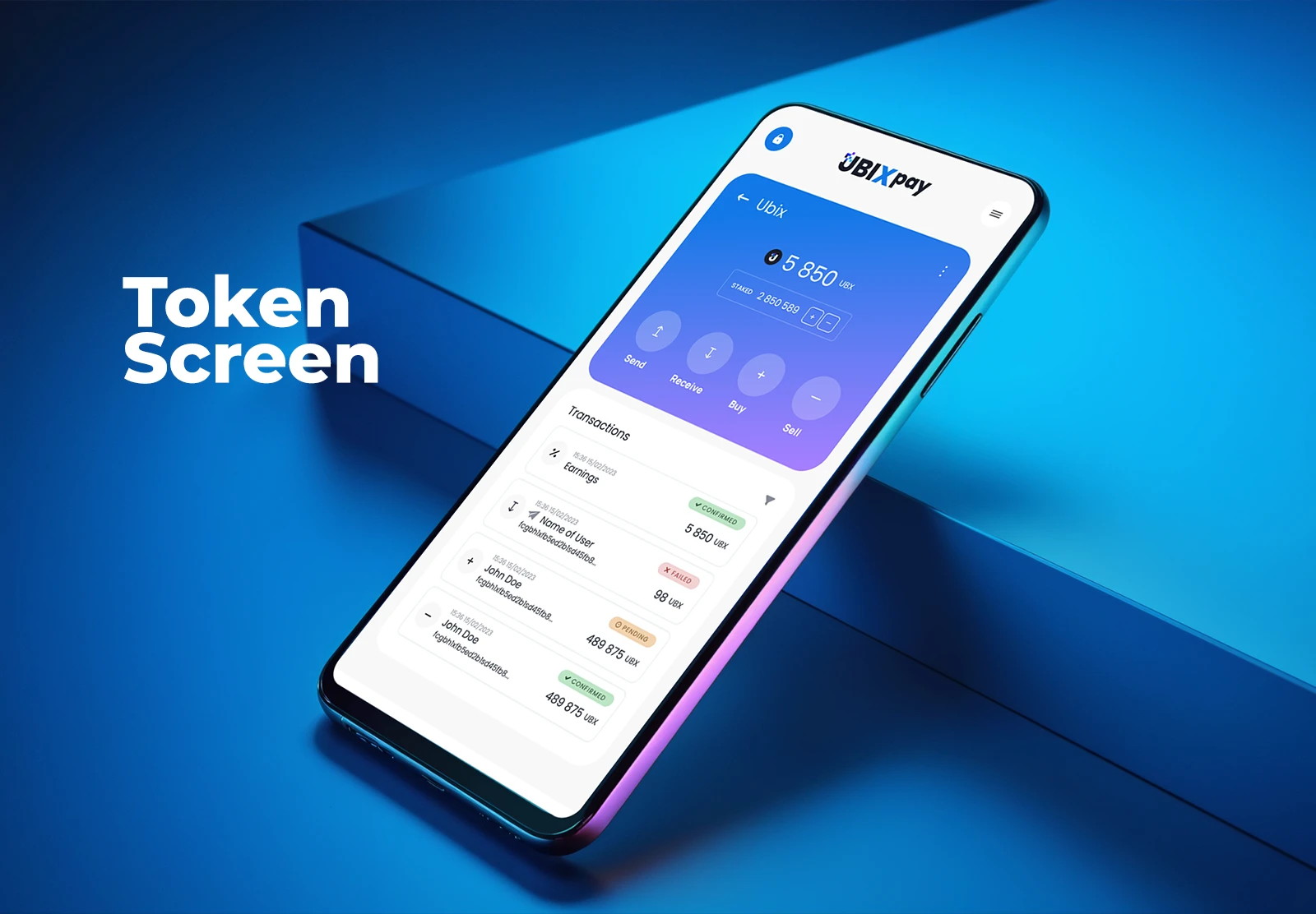 Token screen: balance, operations and transaction history with statuses